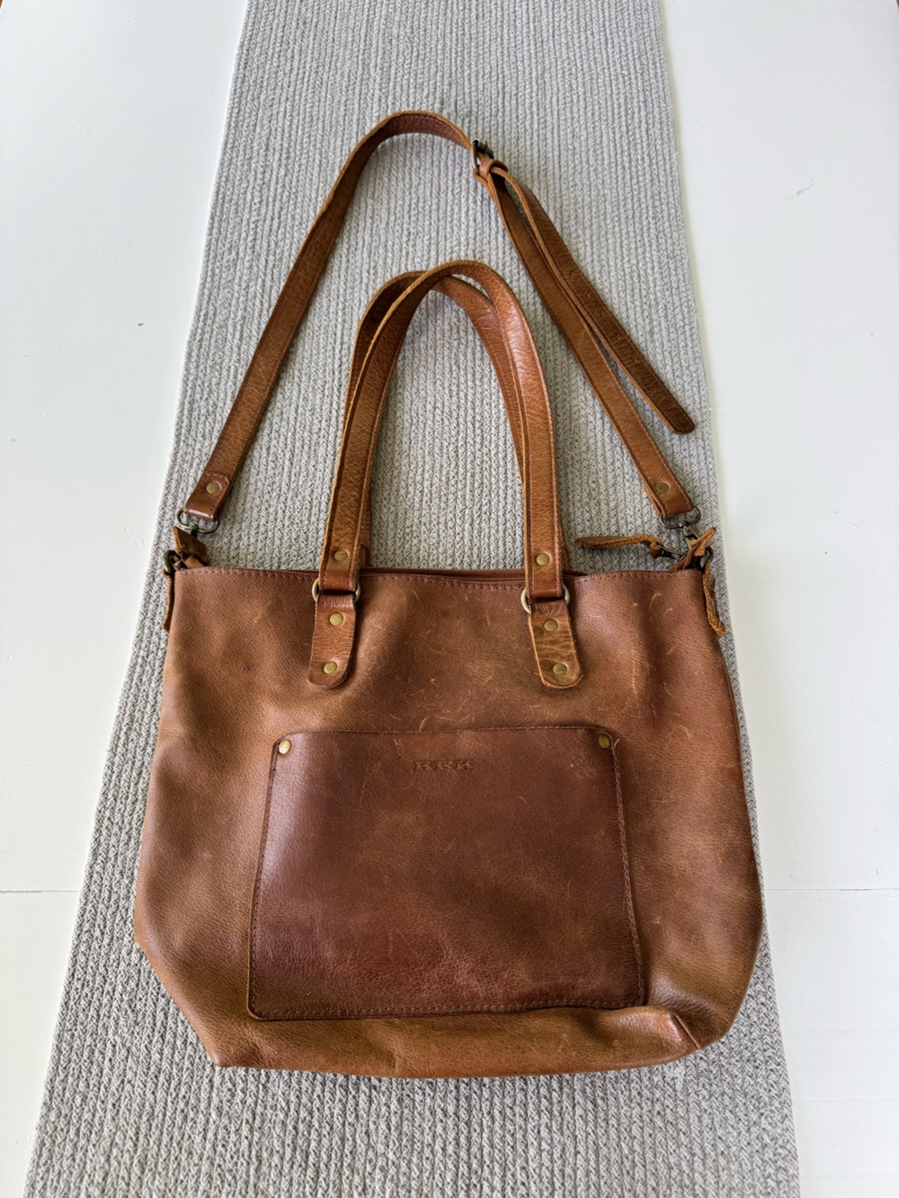 Bucks Leather Classic Brown Full Grain Leather Tote Bag Satchel or Messenger Bag